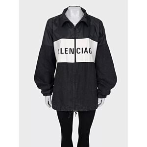 Balenciaga Oversize Logo Stylish Black Coat Jacket sz.36